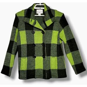 Keren Hart Jacket Coat Womens S Bufflo Plaid Wool Retro Grunge Neon Check Y2K